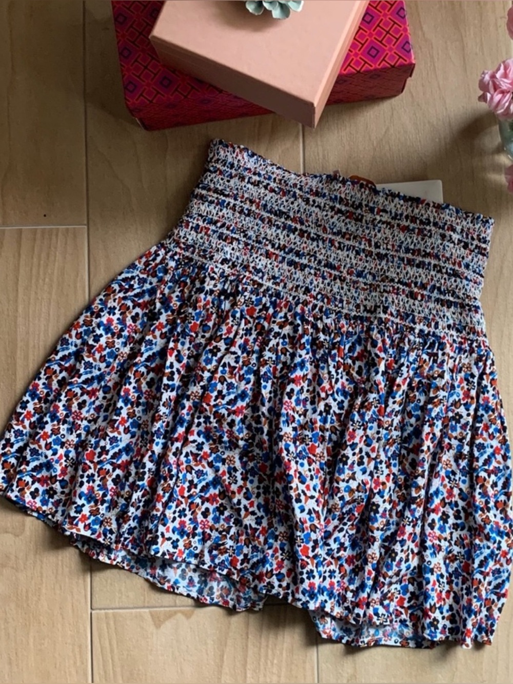 Tory Burch Floral Mini Skirt Elastic Waist Medium